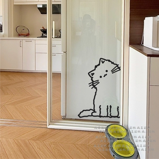 可爱歪头猫咪贴纸厨房玻璃防撞宠物咖啡奶茶店铺橱窗玻璃装饰贴画