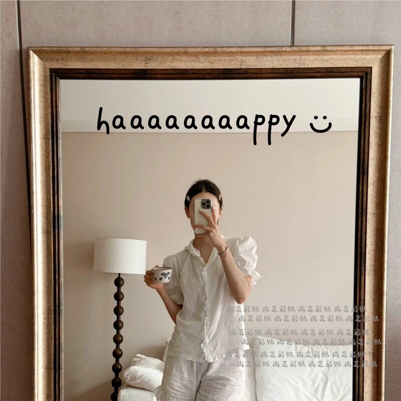 开心happy笑脸镜子装饰贴纸 网红店铺玻璃橱窗自拍照试衣镜布置