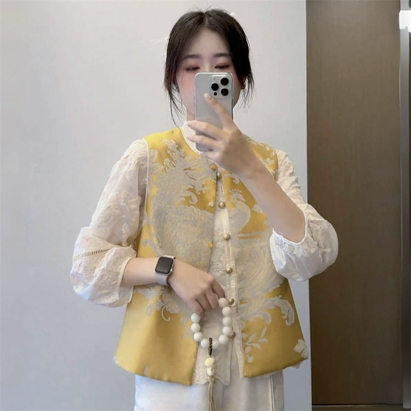 新中式国风刺绣马夹外套女款2025春秋新款重工复古坎肩马甲衬衫