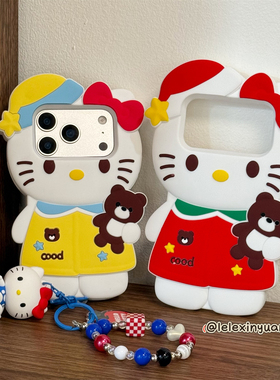 乐乐心愿屋 节日新款！立体kitty猫圣诞款大硅胶手环挂件可爱卡通适用iphone17Promax手机壳苹果1654情侣款13