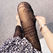 女立体蕾丝植绒字母印花防蚊防晒紧身裤 夏季 纱网打底裤 薄款 八分裤