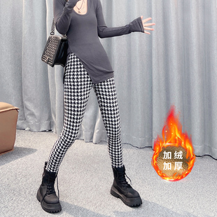 长裤 加厚女打底裤 贴身格子显瘦高腰瑜伽裤 秋冬新款 外穿黑白弹力裤