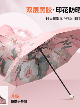 黑胶双层太阳伞防晒防紫外线女手动折叠晴雨两用遮阳反向伞upf50+
