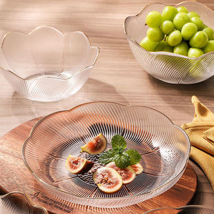 北欧风玻璃盘水果盘ins高颜值家用餐具点心甜品盘简约客厅花边碗