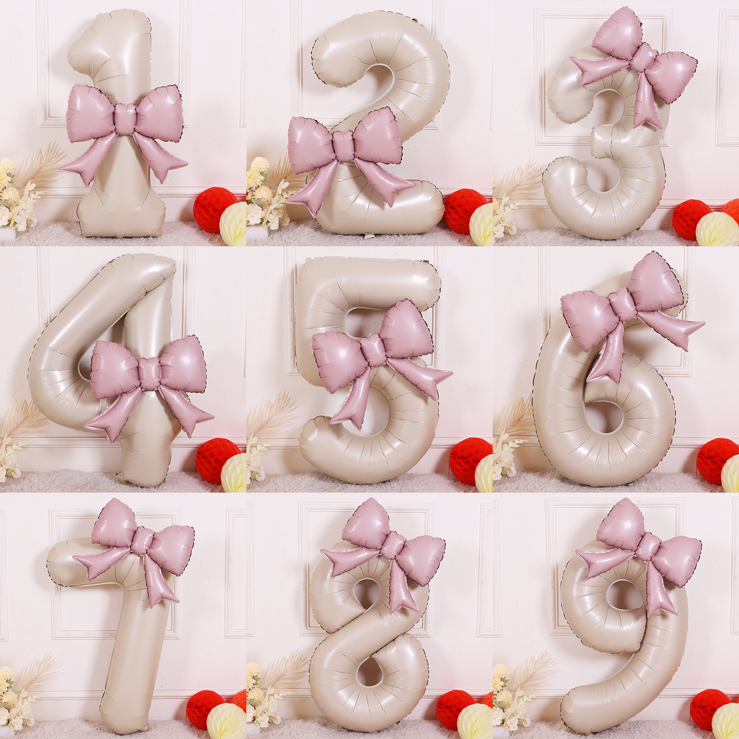 40寸生日蝴蝶结数字气球女孩神周岁排队场景装饰布置氛围拍照道具