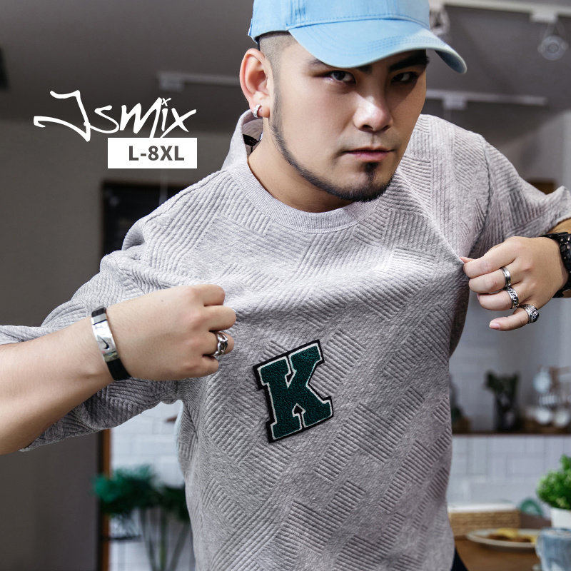 胖胖星球潮牌男装宽松加大280G重磅华夫格街头INS字母绣章短袖T恤