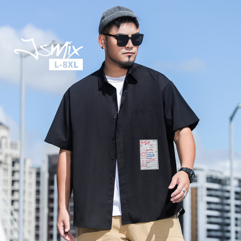 胖胖星球潮牌男装宽松加肥加大夏季衬衣山系户外宽松撞色短袖衬衫
