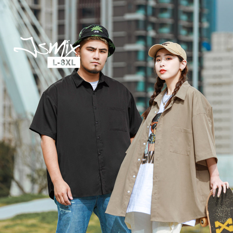 胖胖星球潮牌男装显瘦百搭宽松休闲夏季ins薄款港风翻领短袖衬衫