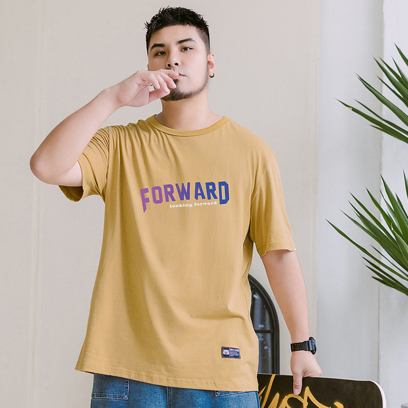 大码潮牌男装潮胖子加大码美式街潮夏季圆领渐变字母印花短袖T恤