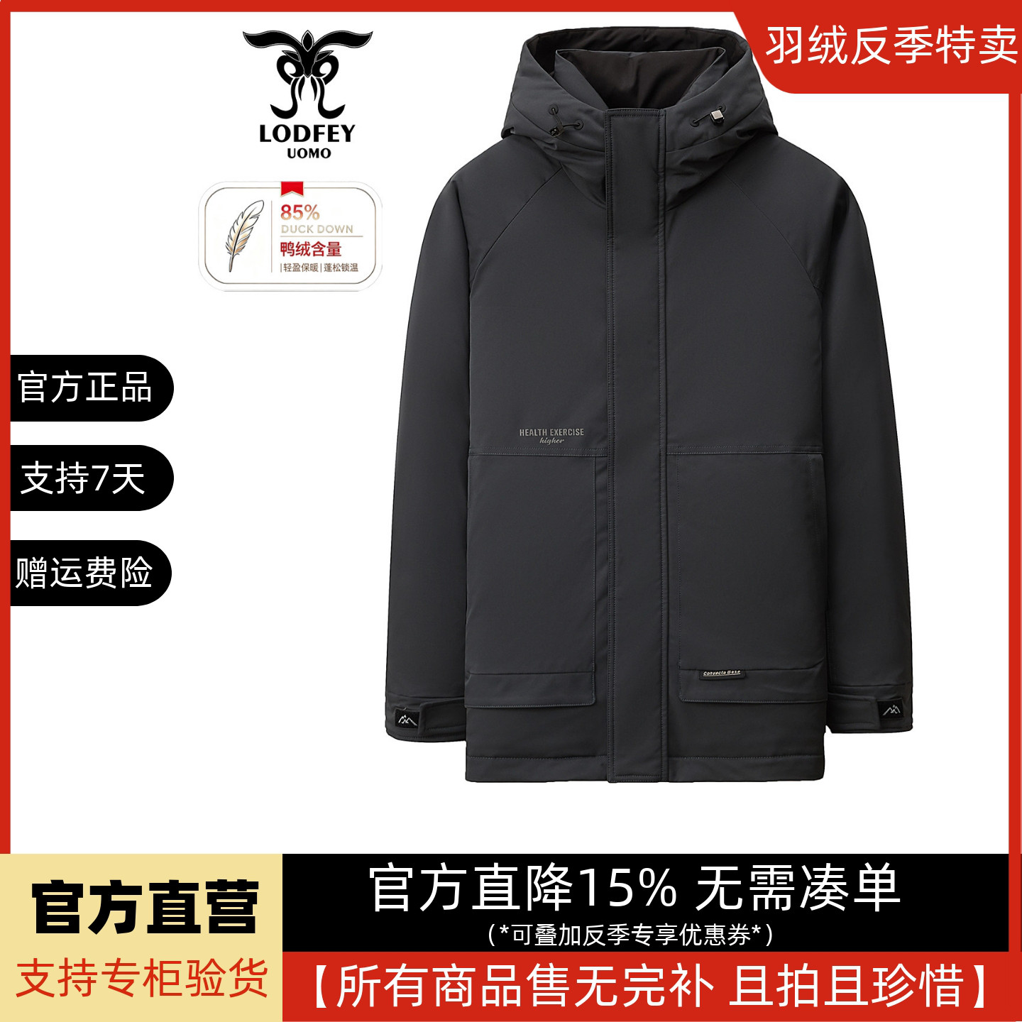 龙达飞官方正品断码特价男士休闲户外保暖连帽羽绒服外套SDS16002