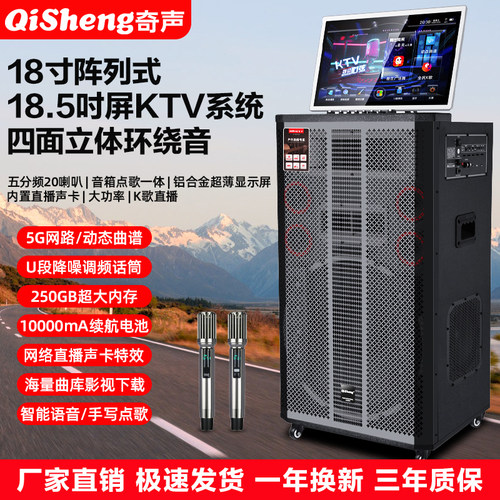 Qisheng/奇声 18寸户外音响带显示屏移动大功率ktv重低音广场音箱