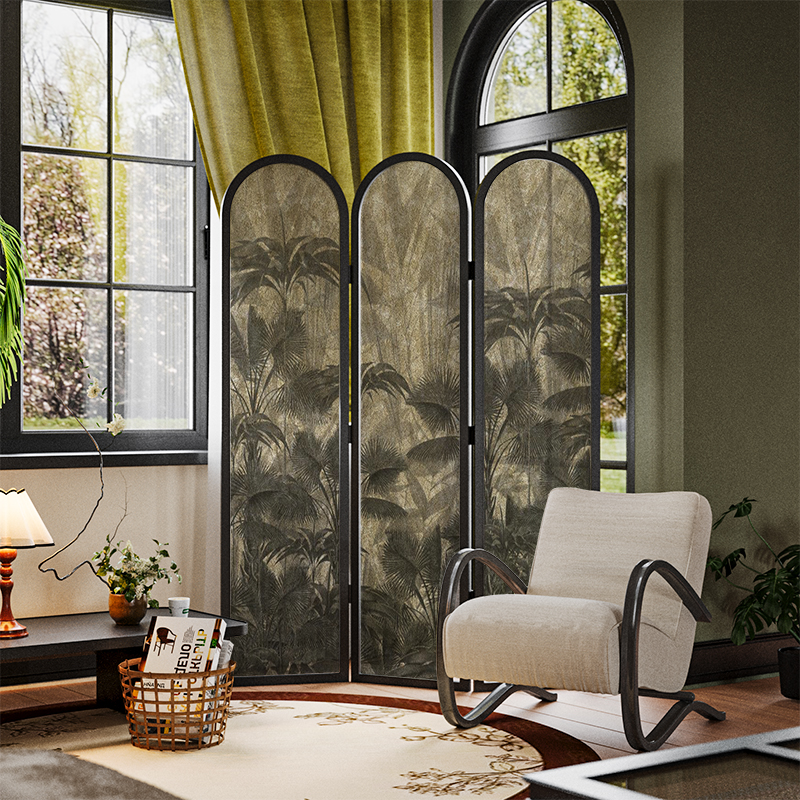 美式法式复古艺术实木屏风隔断装饰玄关客厅小众民宿雨林移动折屏