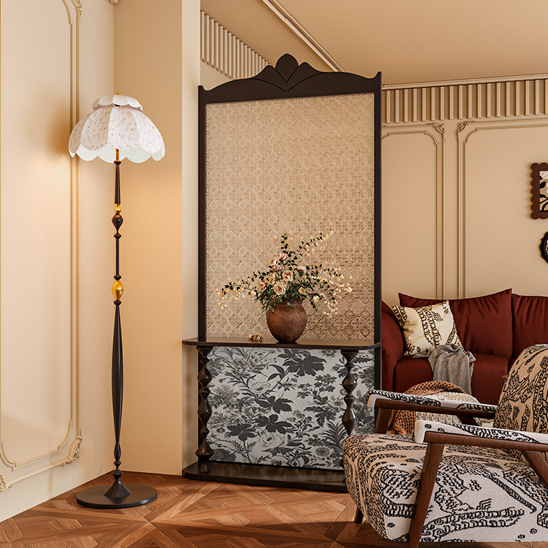 法式混搭风海棠玻璃实木屏风隔断墙装饰客厅背景玄关置物移动座屏
