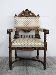 法式复古实木榫卯沙发椅 欧式古典城堡设计师单人休闲椅中古餐椅