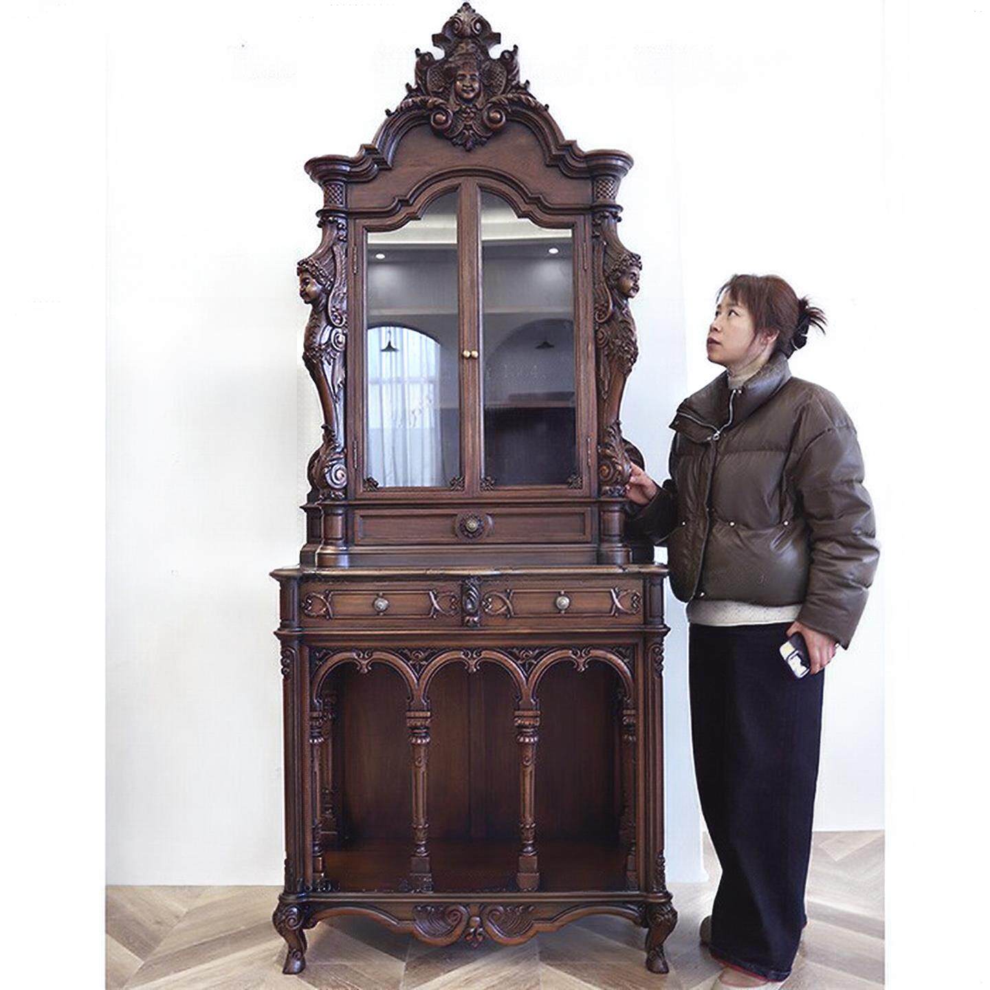 欧洲意大利古典实木榫卯雕花门厅柜玄关柜法式巴洛克经典装饰酒柜