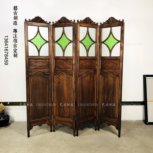 民国海派榫卯彩色展厅道具屏风