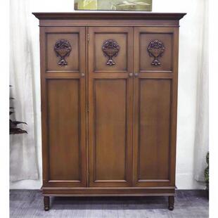 定制法式中古实木榫卯3门衣柜南洋风卧室收纳柜侘寂风家用民宿