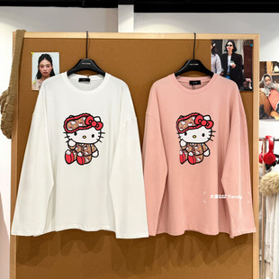 打底 宽松百搭甜美减龄中长款 KT猫卡通印花长袖 T恤女2026早春新款