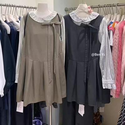 BenYi秋季蝴蝶结连衣裙两件套装