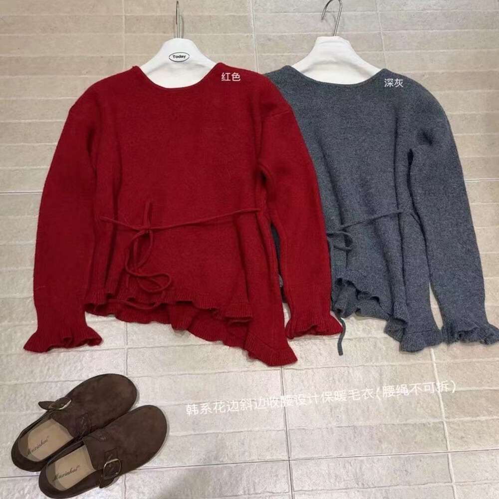 法式复古红色针织衫韩系ins
