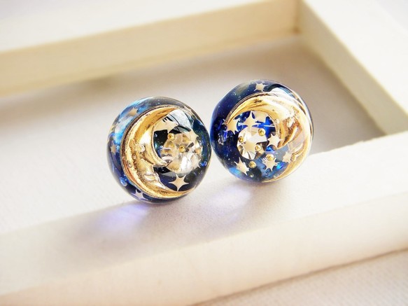 星沙月亮耳钉深蓝夜空