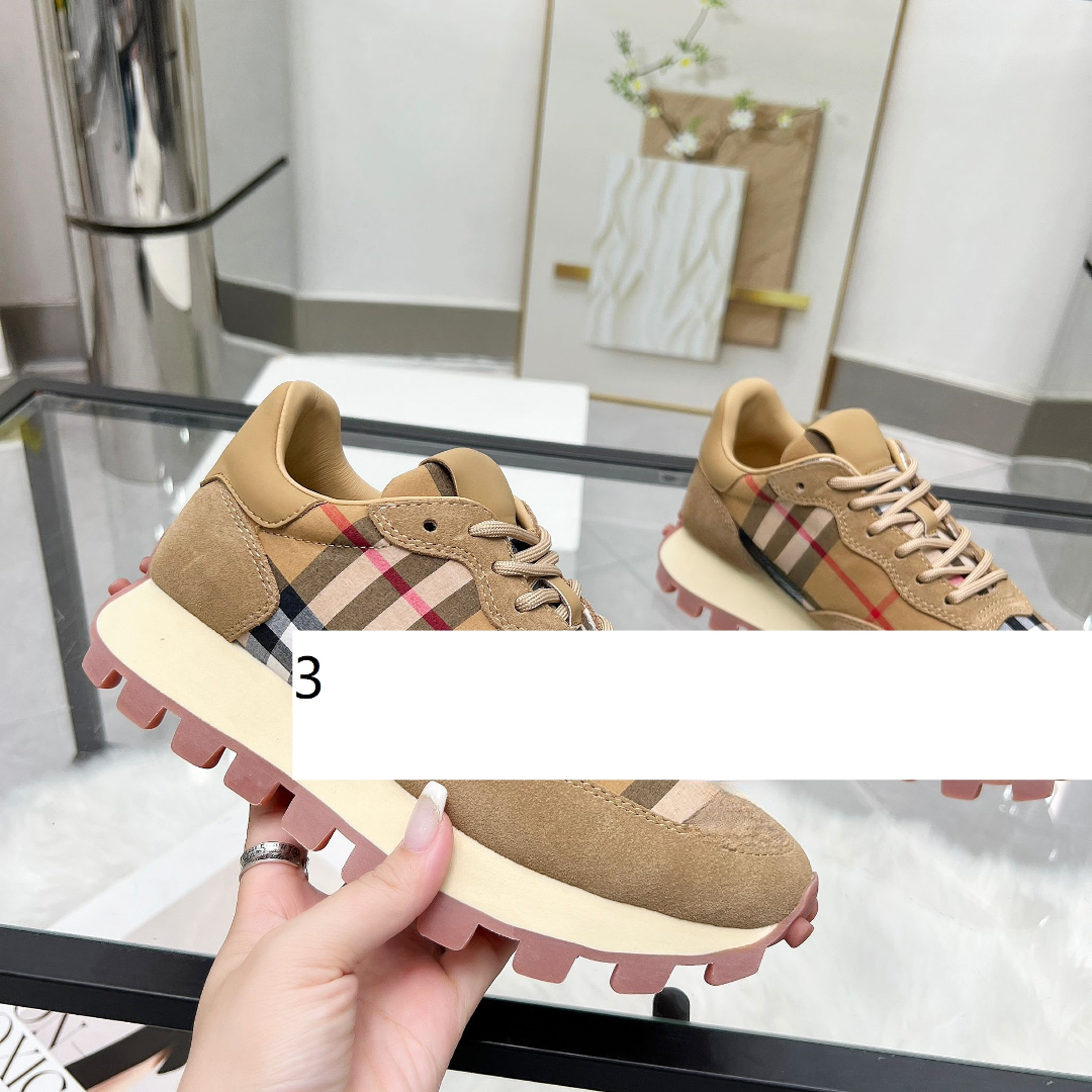 新款真皮拼色格纹经典复古阿甘鞋潮时尚休闲百搭舒适厚底系带女鞋