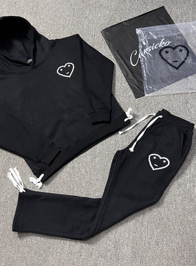 Carsicko爱心运动套装加绒面料卫衣运动卫裤冬季欧美嘻哈流行款潮