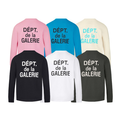 跨境Gallery Dept新款经典字母法文标语印花圆领口袋长袖打底衫潮