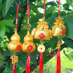 金色葫芦福袋小挂件镀金塑料植物盆景装饰喜庆用品乔迁新房新年
