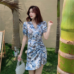 Real price 2021 summer design drawstring tie dyed fishtail slim dress