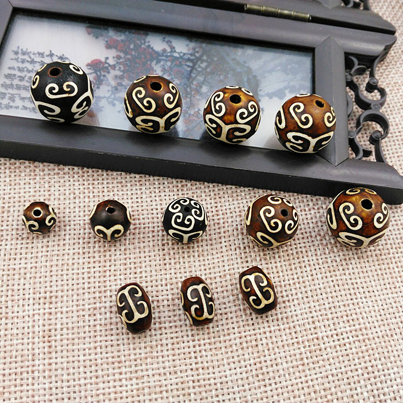 回纹圆珠天珠 diy手工古玩复古玛瑙配珠西藏仿古天珠手串项链配饰