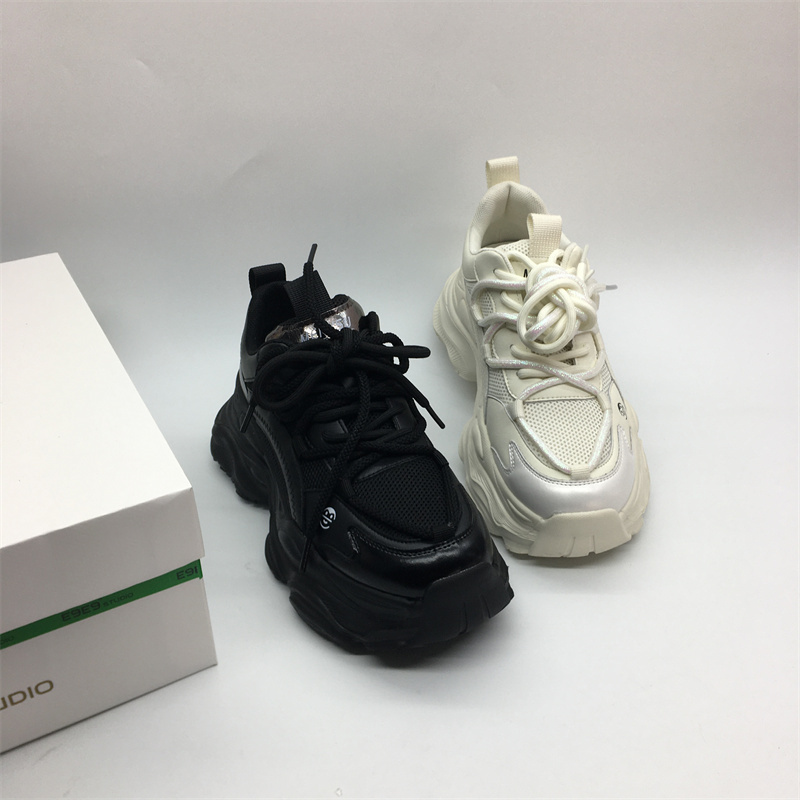 真皮女鞋2024春款韩版厚底增高7厘米老爹鞋显脚小运动休闲鞋跑鞋