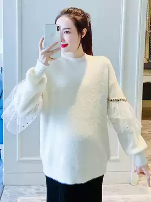 Pregnant women's sweater spring fashion Korean version of loose Belly Belly white knitted shirt tide mother maternity spring coat