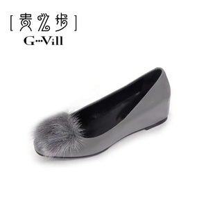 G-vill/贵之步2017年秋冬新款坡跟真皮懒人鞋内增高四季鞋42D014