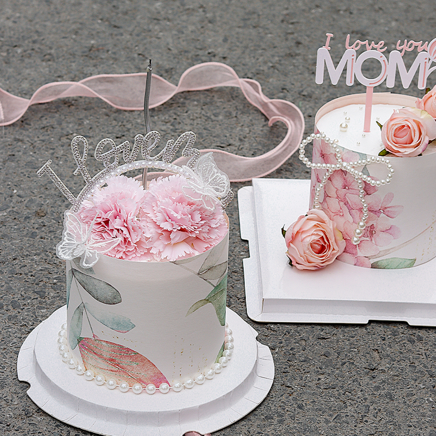 网红母亲节蛋糕装饰印花围边MOM亚克力插件插牌简约妈妈生日套装