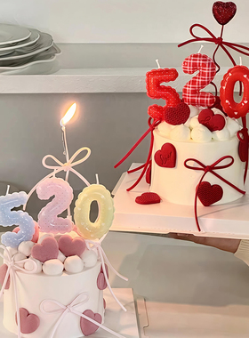 网红520情人节烘焙蛋糕装饰摆件红色粉蓝520气球数字蜡烛告白插件