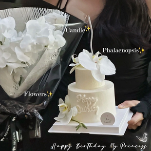 网红蛋糕装饰摆件仿真花白色蝴蝶兰表白女神仙女生日婚礼插件蜡烛