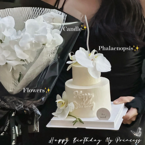 网红蛋糕装饰摆件仿真花白色蝴蝶兰表白女神仙女生日婚礼插件蜡烛