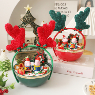 饰红绿鹿角塑料球包装 烘焙蛋糕装 小猪软陶圣诞节节日摆件插卡 包邮