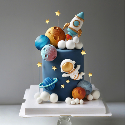 网红宇航员星球生日蛋糕装饰摆件