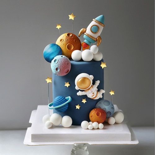 网红宇航员星球生日蛋糕装饰摆件