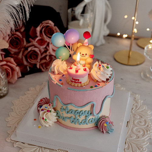 网红ins韩风烘焙生日蛋糕装饰摆件可爱软胶熊宝宝吹蜡烛卡通插件