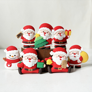 2025网红圣诞节烘焙蛋糕装 饰摆件软胶老人雪人圣诞树礼物甜品插件