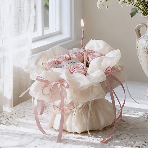 包邮母亲节网红烘焙蛋糕装饰唯美草莓花束配件褶皱围边丝带插件