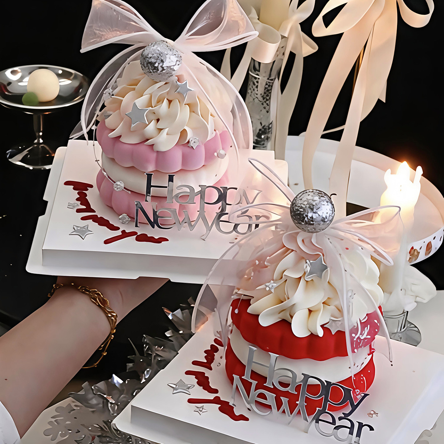 包邮佳妍网红蛋糕硅胶夹心饼干模具亚克力新年快乐银球蝴蝶结插件,节庆用品/礼品,蛋糕/烘焙装饰用品,淘宝优惠券,粉丝福利购,淘宝优惠卷