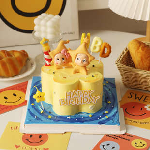 包邮网红生日蛋糕装饰摆件HBD星星宝星仔软陶卡通甜品台插件插卡