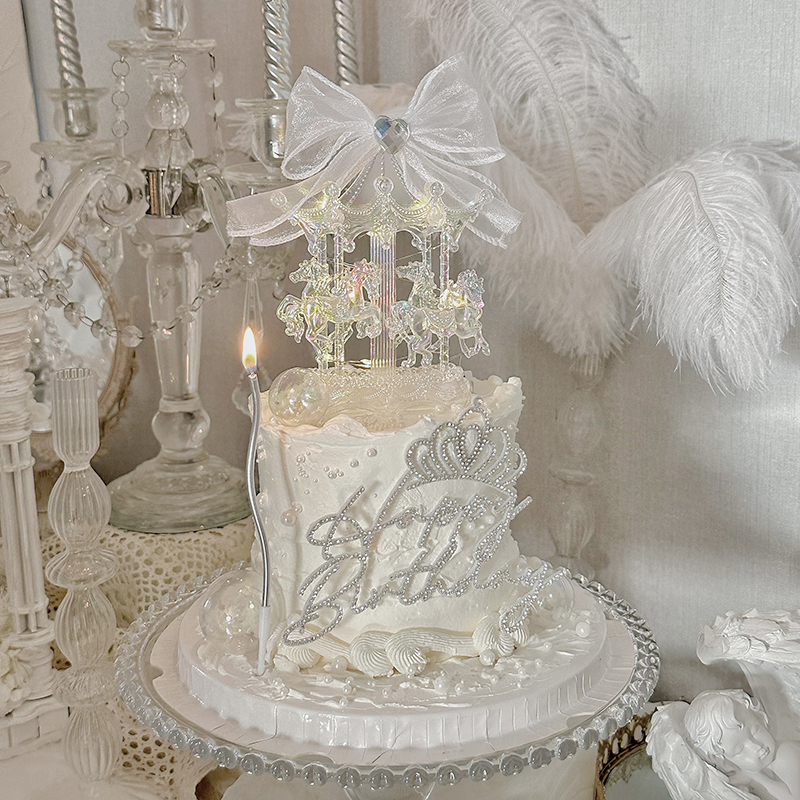 抱抱酱烘焙木马蛋糕装饰摆件钻石皇冠蝴蝶结公主仙女生日插牌插件