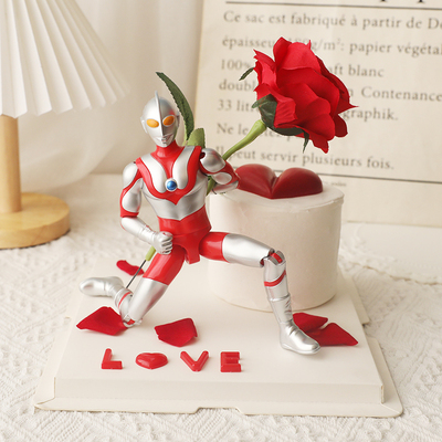 网红情人节烘焙蛋糕装饰摆件初代奥特曼浪漫求婚爱心玫瑰插件插牌