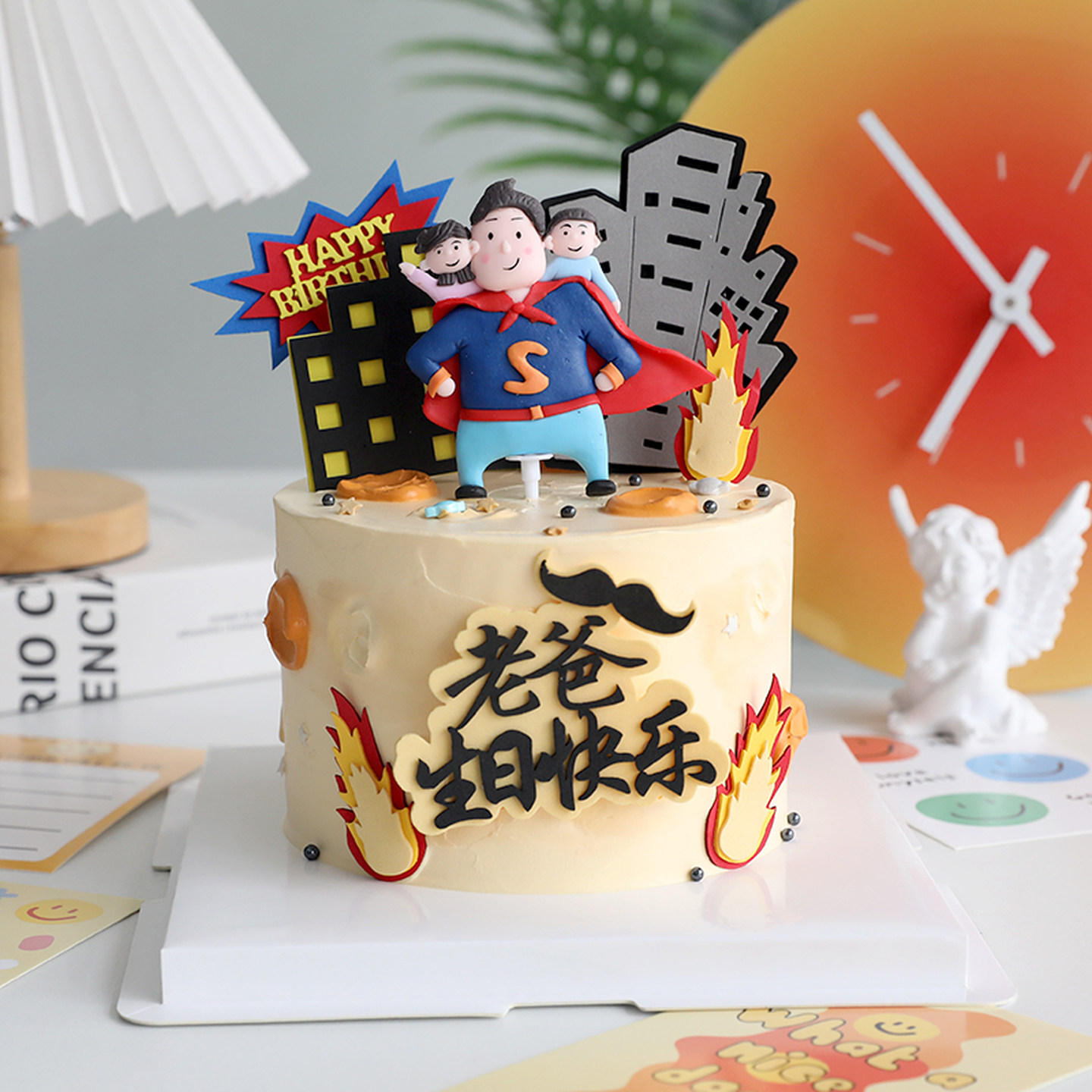 网红超人爸爸eva城市场景火焰父亲生日节日蛋糕装饰摆件插卡装扮,节庆用品/礼品,蛋糕/烘焙装饰用品,淘宝优惠券,粉丝福利购,淘宝优惠卷