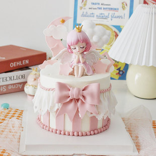 烘焙蛋糕装扮粉蓝蜜雪儿公主摆件天使天鹅之梦唯美生日派对装扮